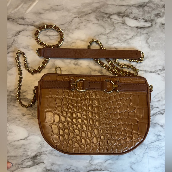 100% leather, Crocodile embossed 🐊 Brown Embossed Crossbody Bag by Talbots - Picture 2 of 12